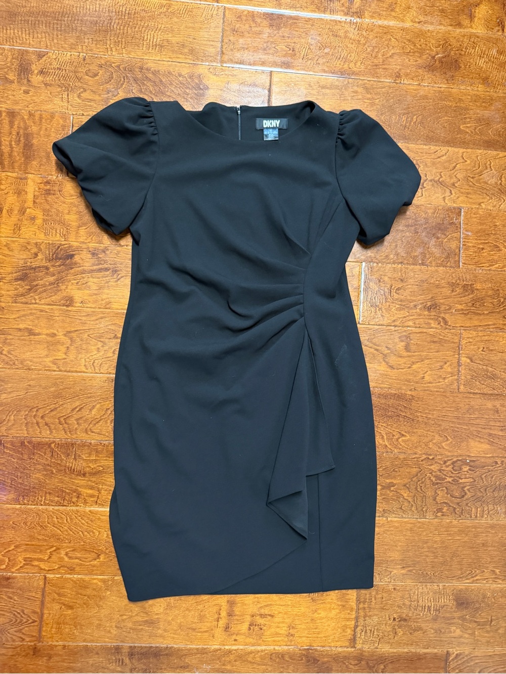 DKNY Women's Bubble-Sleeve Scuba Crepe Ruched Sheath Dress black size 14